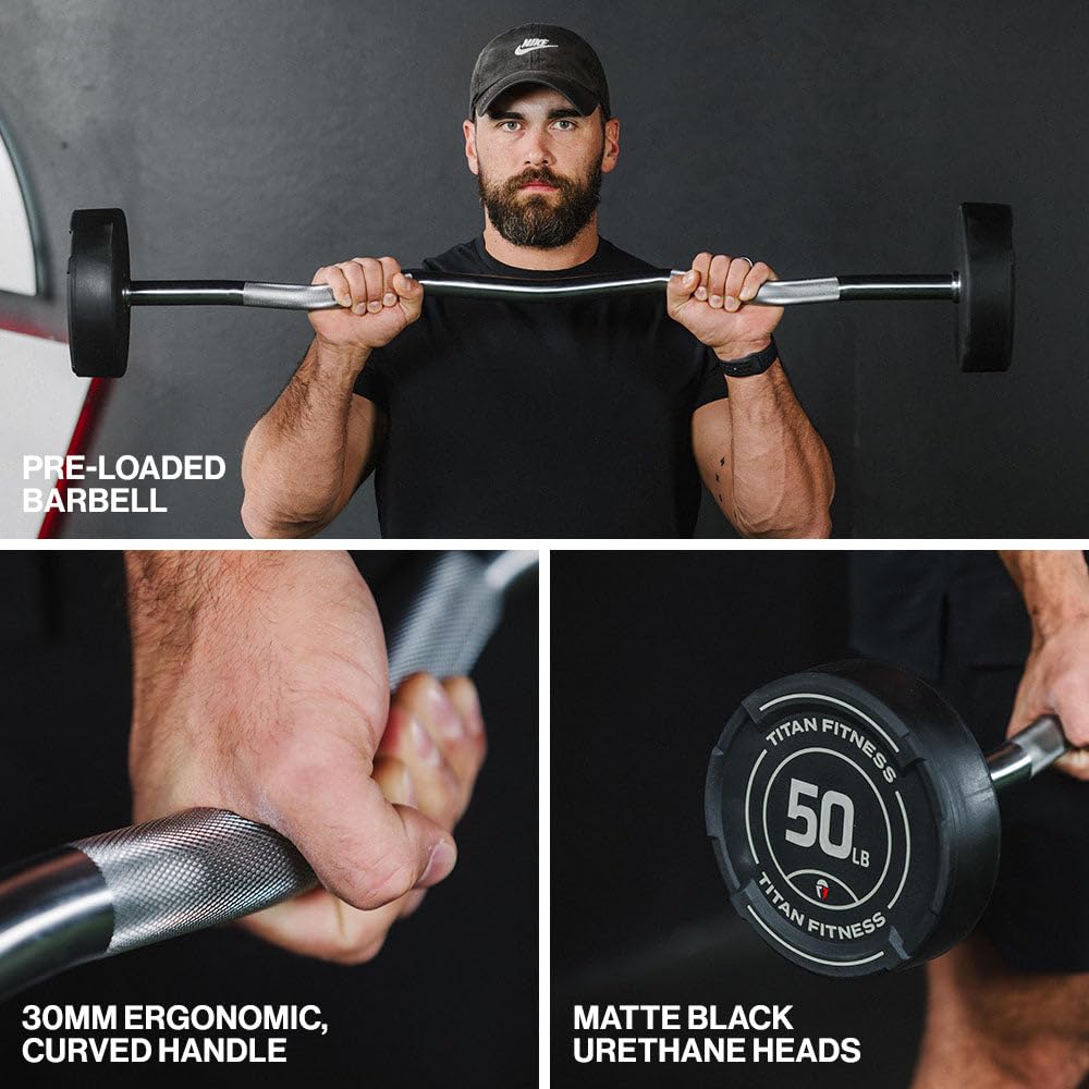 Rubber Fixed Curl Barbell Pre-Loaded Weight Bar Strength Training Equipment